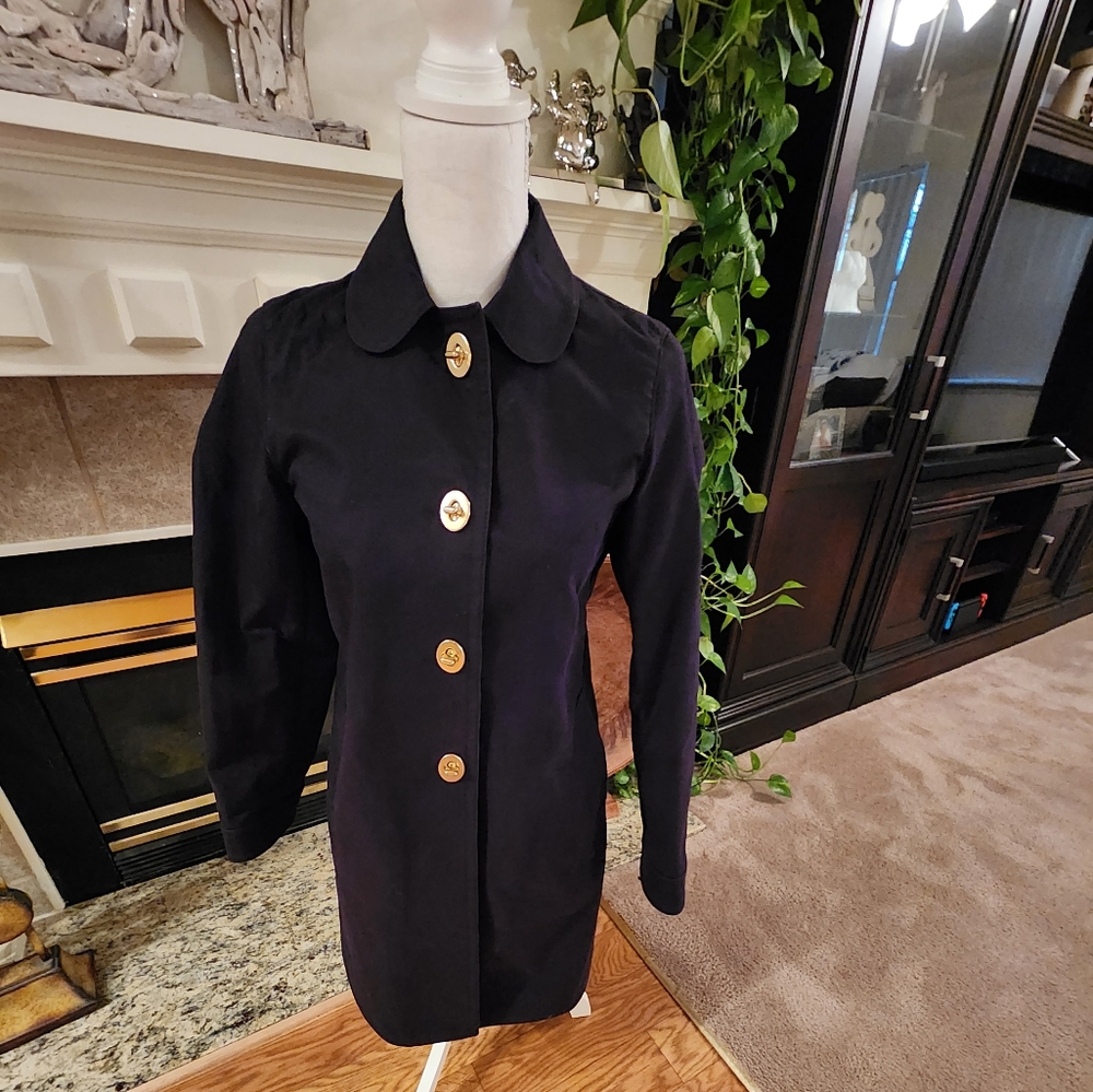 Coach Black Trench Coat w/ Turnlock Closure Size 2 w/ Coach Hanging Bag